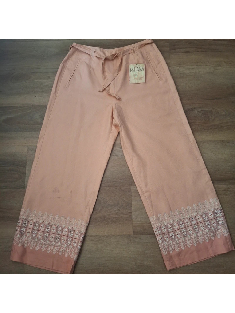 NWT Tommy Bahama Tropical Trellis Crop Wide Leg Pants Mimosa Pink Sz 10 Flaw